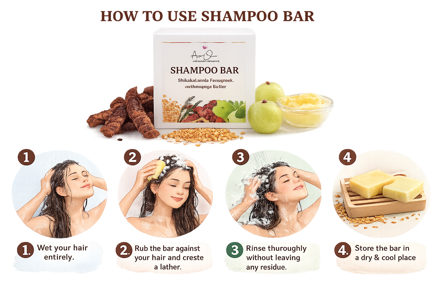 Natural Herbal Shampoo Bar with Shikakai, Amla & Fenugreek | Mango Butter Nourishing Hair Cleanser | Plastic-Free | Handmade