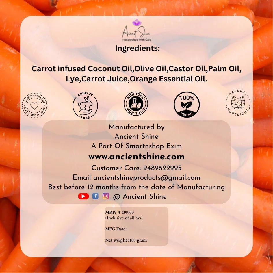 Carrot Handmade Cold process Soap Blend with Orange Essetial OIl