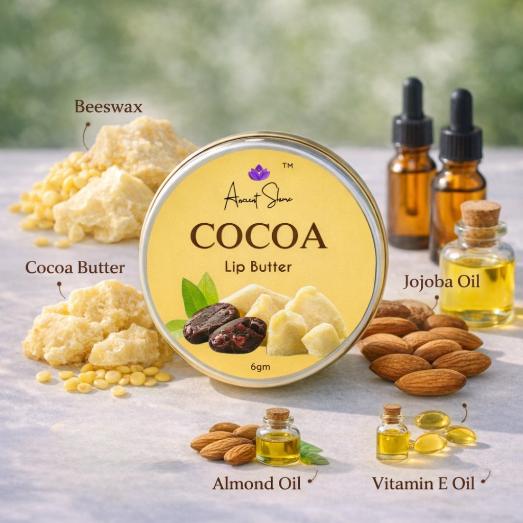 Cocoa Lip Butter with Beeswax & Almond Oil | Deep Moisturising Natural Lip Balm | Hydrating & Nourishing | 6g