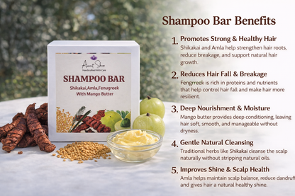 Natural Herbal Shampoo Bar with Shikakai, Amla & Fenugreek | Mango Butter Nourishing Hair Cleanser | Plastic-Free | Handmade