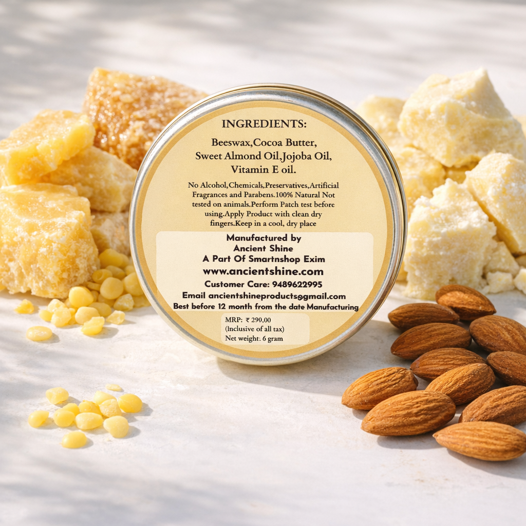 Cocoa Lip Butter with Beeswax & Almond Oil | Deep Moisturising Natural Lip Balm | Hydrating & Nourishing | 6g