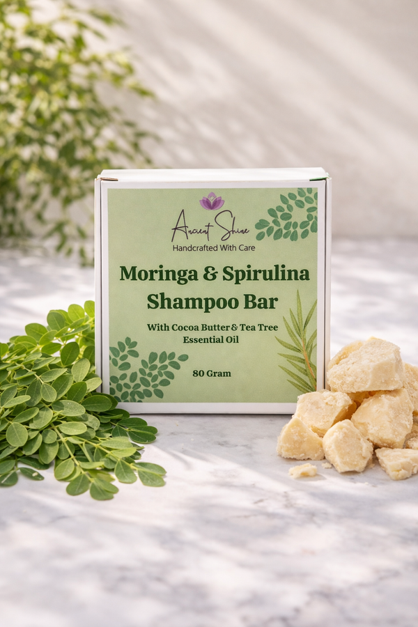 Moringa & Spirulina Shampoo Bar – Natural Herbal Hair Cleanser with Cocoa Butter & Tea Tree Oil | Sulfate-Free | 80g