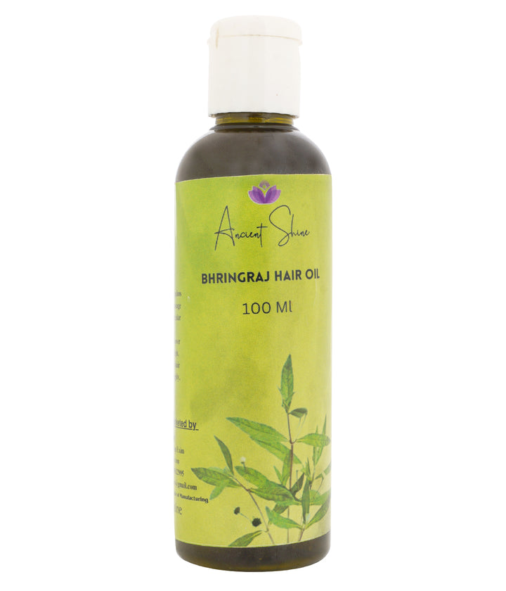 Ancient Shine Bhringraj Hair Oil in a 100 ml bottle, promoting hair growth with handmade bhringraj oil for hair growth.