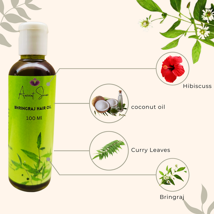 Ancient Shine Handmade bhringraj oil for hair growth with hibiscus and coconut oil ingredients