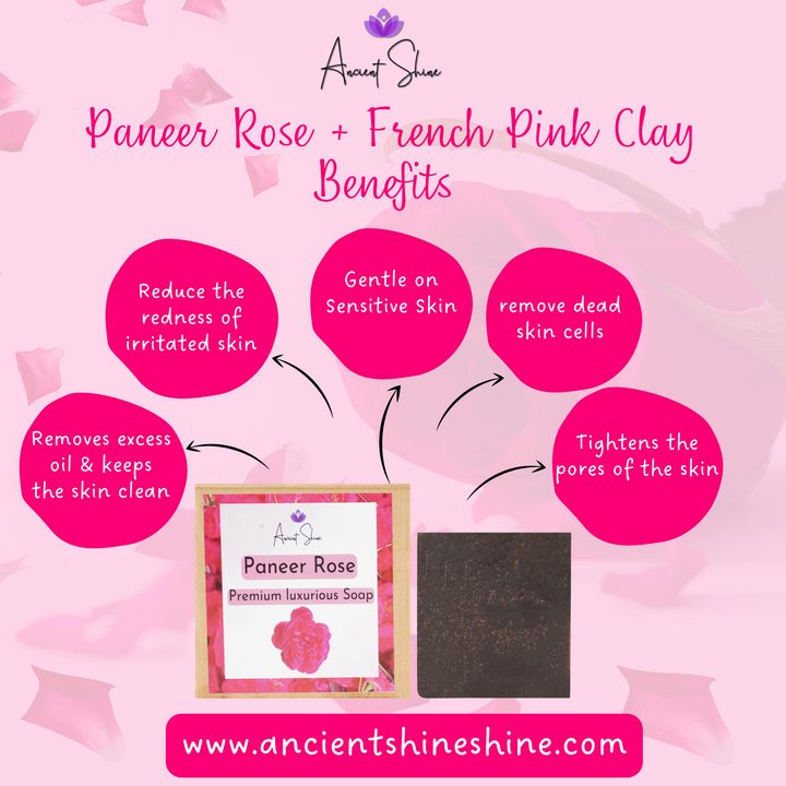 Ancient Shine handmade rose soap with benefits for irritated skin and removal of dead skin cells