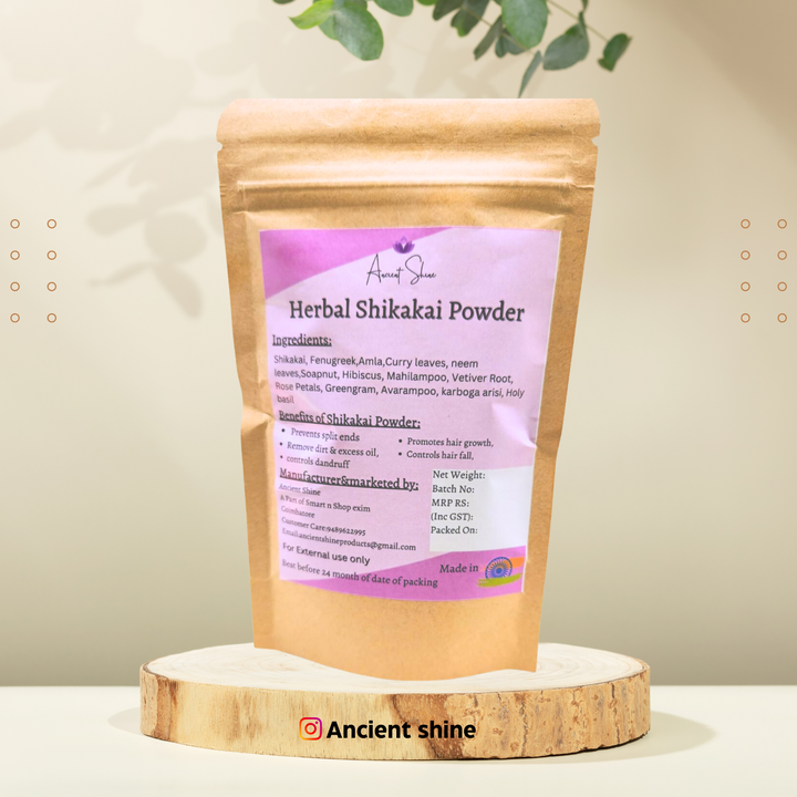 Ancient Shine Herbal Shikakai Hair Wash Powder with natural ingredients for healthy hair care