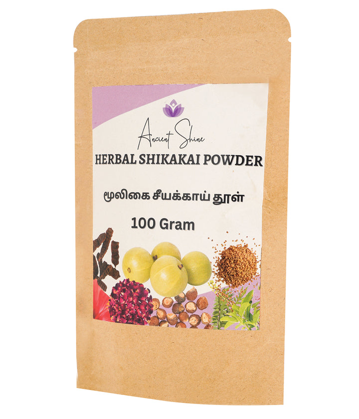 Ancient Shine Herbal Shikakai Hair Wash Powder in 100 Gram Packaging with Natural Ingredients