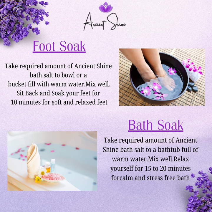 Natural lavender bath salts from Ancient Shine for luxurious foot and bath soaks