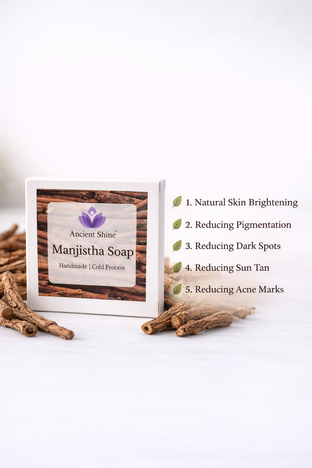 Ancient Shine Manjistha Soap – Handmade Cold Process Herbal Bath Soap | Natural Skin Brightening | Reduces Pigmentation & Dark Spots